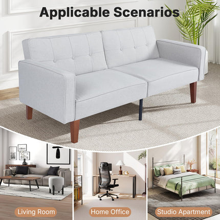 Futon Sofa Bed Futon Couch Loveseat, Convertible Recliner Lounge with Adjustable Backrest, Foam and Spring Cushions for Living Room Apartment Office, Light Gray, Fabric