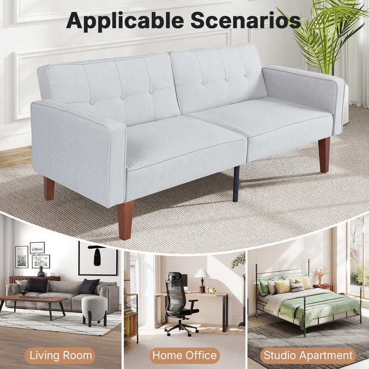 Futon Sofa Bed Futon Couch Loveseat, Convertible Recliner Lounge with Adjustable Backrest, Foam and Spring Cushions for Living Room Apartment Office, Light Gray, Fabric