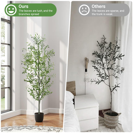 6 FT Faux Olive Tree Indoor, Tall Artificial Silk Olive Tree 6 FT, Large Indoor Fake Olive Trees with Realistic Leaves, Branches, Fruits, Faux Olive Trees Artificial Plants for Home (6 Feet)